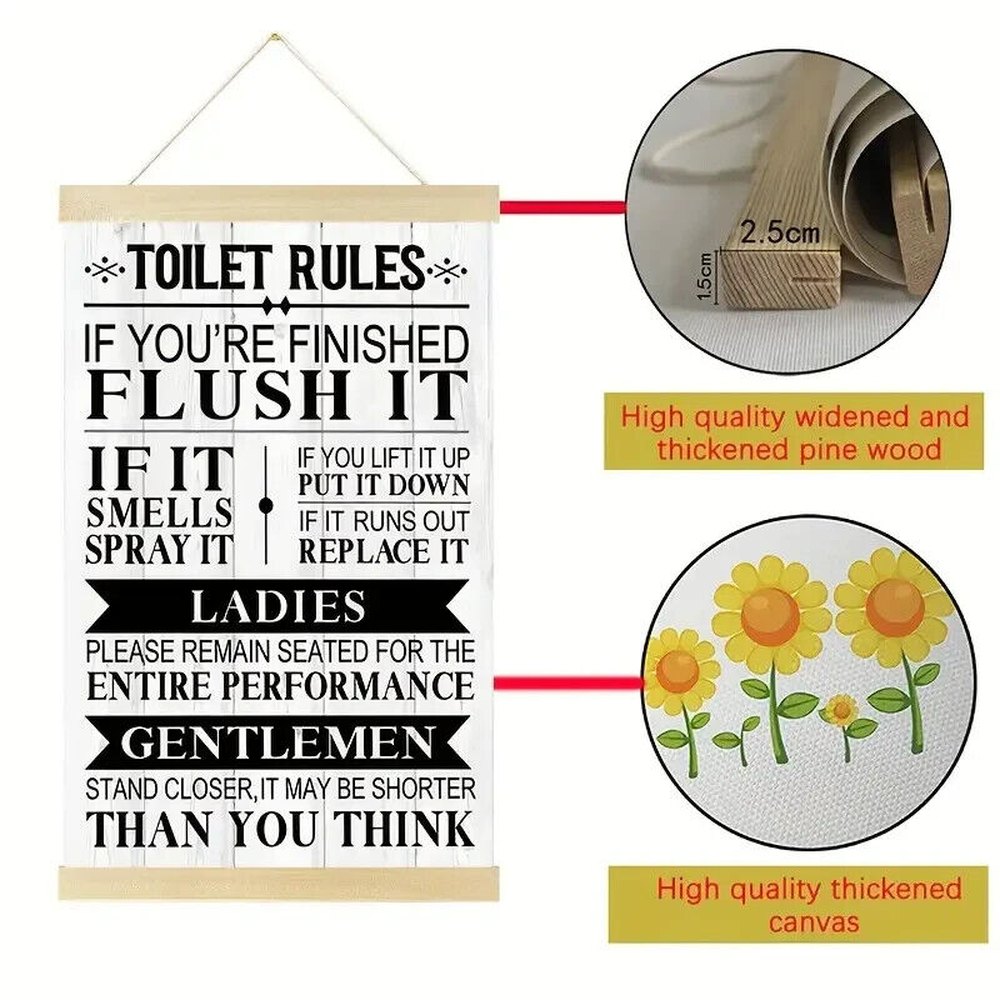 Toilet Rules Canvas Hanging Scroll 12.2" x 16.9" Wall Art Home & Garden:Home Décor:Plaques & Signs Style Your Walls